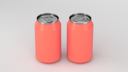 Two small red aluminum soda cans mockup on white background