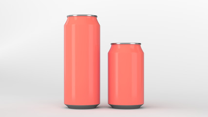 Big and small red soda cans mockup