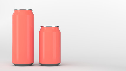 Big and small red soda cans mockup