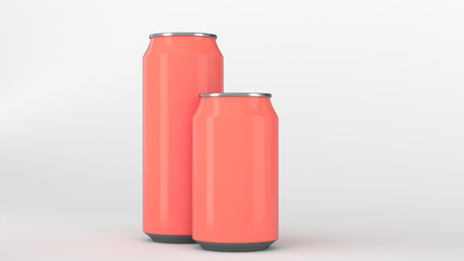 Big and small red soda cans mockup