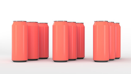 Raw of red soda cans