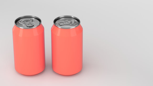 Two small red aluminum soda cans mockup on white background