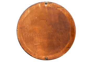 old rusty grunge round shape empty banner isolated on white with clipping path.