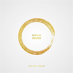 Round grunge golden frame on on transparent background. Circle luxury vintage border,