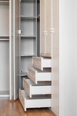 modern empty wooden wardrobe interior design in bedroom