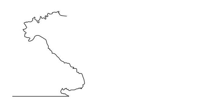 Self drawing animation of continuous line drawing - map of Italy