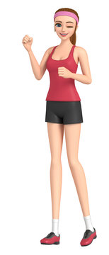 3D illustration character - Runner of a woman is doing a victory pose