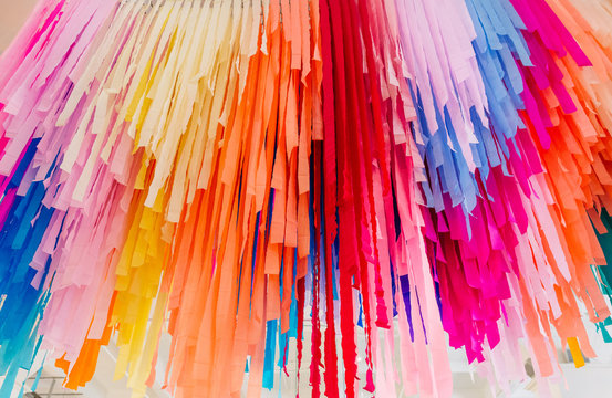 multicolored decorated ribbons from paper holiday