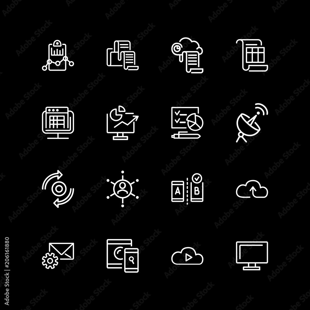 Poster set of web content, data line icons