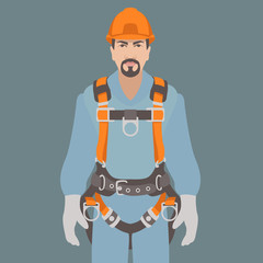 worker climbing safety belt vector illustration flat
