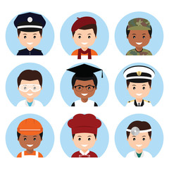 Profession people. Cartoon avatars of different professions. Vector illustration.