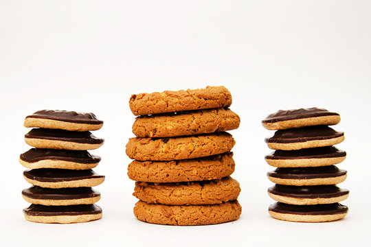 Oatmeal And Chocolate Chip Cookies On White Background