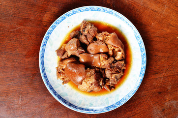 Delicious  braised pig knuckles on the table