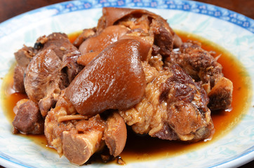 Delicious  braised pig knuckles on the table