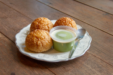 Custard bread.on the wood table