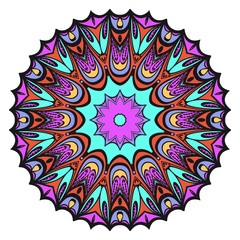 Floral Geometric Pattern with hand-drawing Mandala. Vector illustration. For fabric, textile, bandana, scarg, print.