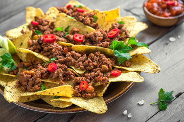Nachos chips and ground beef