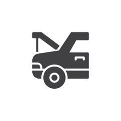 Car with open hood vector icon. filled flat sign for mobile concept and web design. Car Maintenance simple solid icon. Symbol, logo illustration. Pixel perfect vector graphics