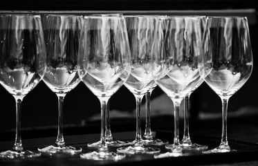 Wine glasses on the table in the restaurant