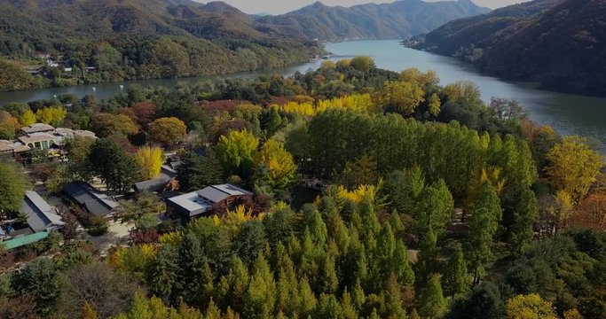 Aerial view in autumn of Nami island, South Korea