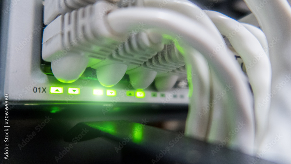 Poster network cables connected to switch. network hub.