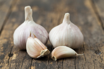 Garlic on old wood floor