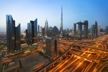 Fototapeta na wymiar Dubai sunrise panoramic view of Burj Khalifa