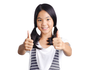 portrait of girl hold up the hand