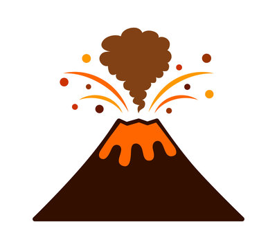 recommend clip art: Volcano eruption with lava and smoke flat color vector icon for apps and websites