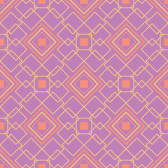 Geometric violet seamless pattern. Bright colored background with pink and yellow elements