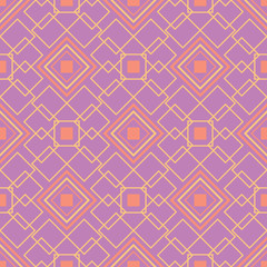 Geometric violet seamless pattern. Bright colored background with pink and yellow elements