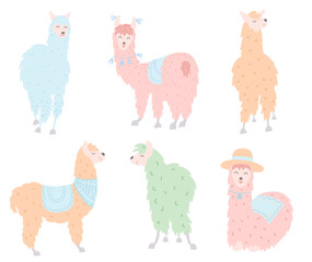 Obraz premium Vector set of llamas in pastel