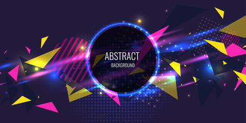 Abstract poster for the placement of text and information. Geometric shapes and neon glow against. - obrazy, fototapety, plakaty