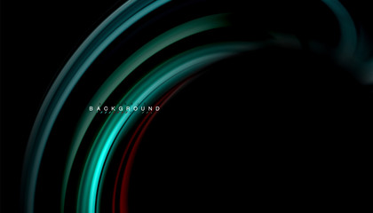 Abstract wave lines fluid rainbow style color stripes on black background