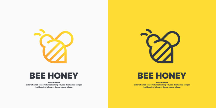 Modern linear logos for beekeepers. The stickers on the products of the apiary. Vector label for bee honey.