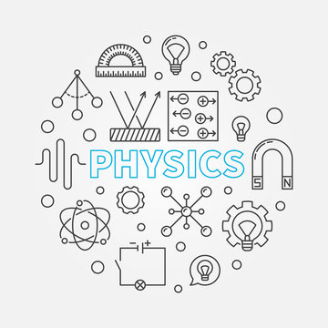 Physics vector round education outline illustration