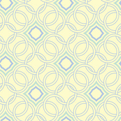 Geometric seamless pattern. Beige background with blue and green elements