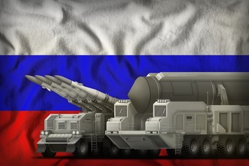 Russia rocket troops concept on the national flag background. 3d Illustration