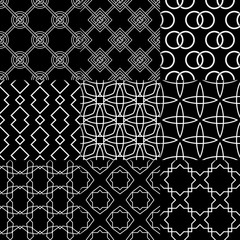 Black and white geometric ornaments. Collection of seamless patterns