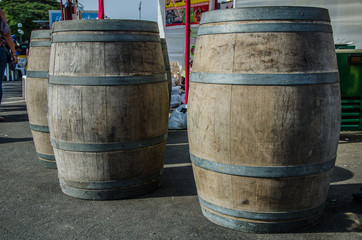 Wine barrels that adorn the Vendimia festival in Santiago de Surco
