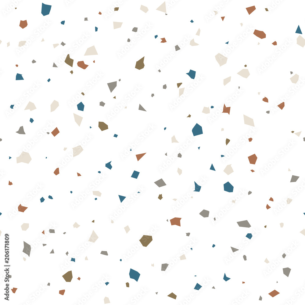 Poster Terrazzo flooring texture vector seamless pattern. Abstract shapes background with marble or granite texture.