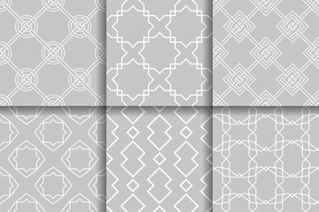 Geometric seamless gray patterns. Collection of backgrounds
