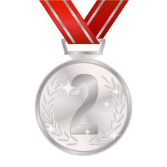 realistic silver medal shiny with ribbon