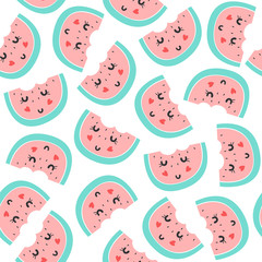 Summer pattern with cute watermelon. Vector illustration