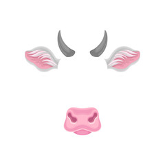 Cow s face elements - ears, nose and horns. Carnival mask of domestic animal. Detailed flat vector design for sticker of mobile messenger