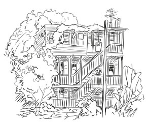 house with trees lines, vector