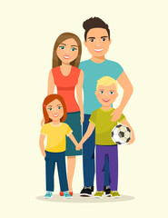 Mother and father with children. Happy family isolated.Vector flat style illustration