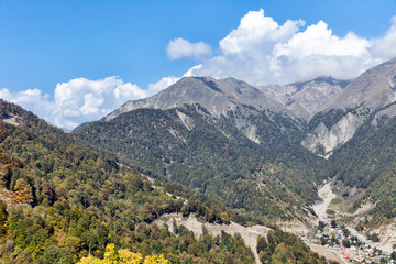 View of the Caucasus Mountains in a sunny day