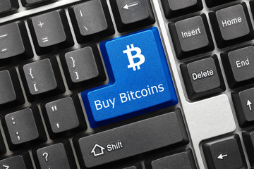 Conceptual keyboard - Buy Bitcoins (blue key)