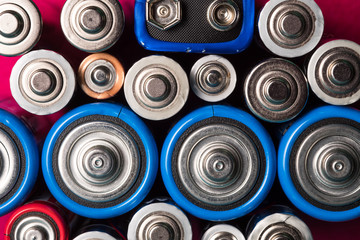 Ecology recycling concept. Many different types used or new battery